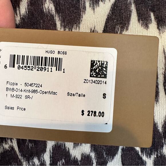NWT BOSS Flippie Wool Top Beige Black Animal Print Hugo Boss Knit Sweater S - Picture 9 of 11